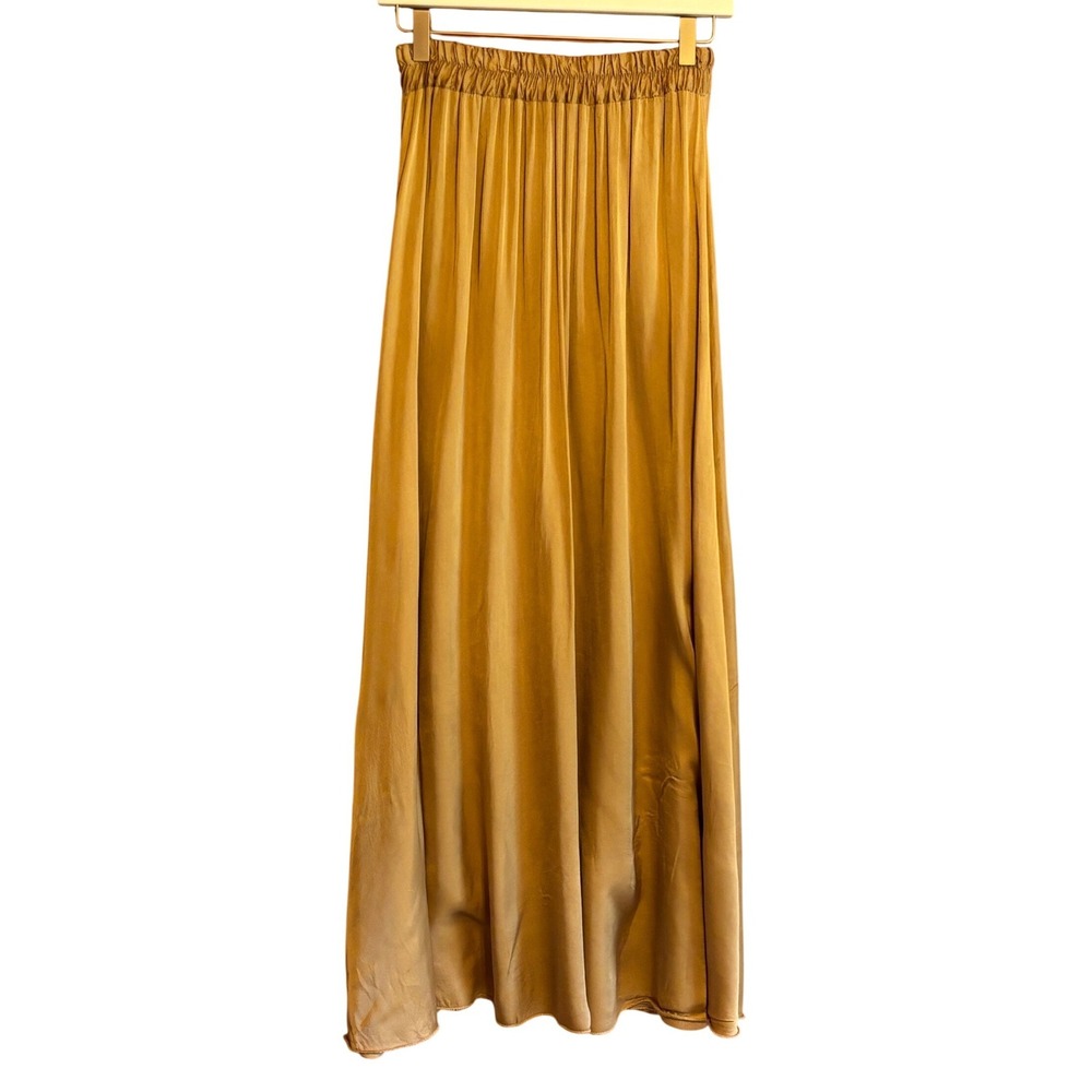 Made in Italy Gold Silk Blend Maxi Skirt Satin Luster